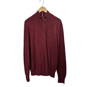 Tommy Hilfiger Maroon 1/4 Zip Long Sleeve Pullover Shirt Men's Size Large